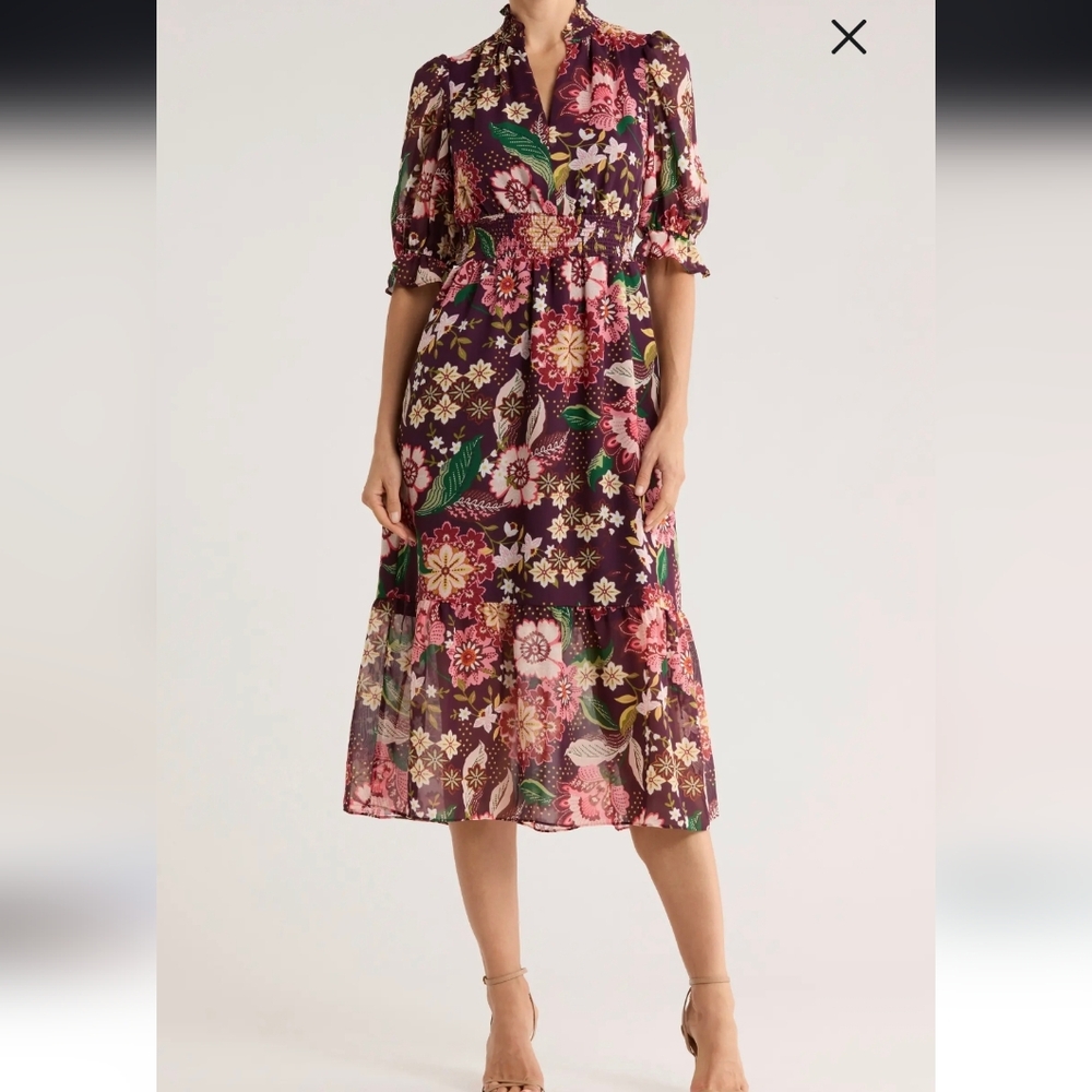 Eliza J Purple Floral Midi Skirt
